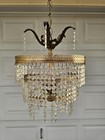 Vintage 60 s French Brass   Crystal Wedding Cake Style Chandelier Lighting 14x12