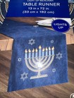 Nwt Hanukkah Table Runner Menorah Star Of David Jewish Holiday Navy Blue Gold