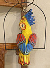 Vtg Paper Mache Parrot Tropical Bird Figurine Mexico W metal Hanger 16 