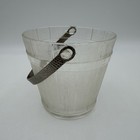 Vintage Anchor Hocking Clear Glass Ice Bucket Hammered Metal Handle Well Pail