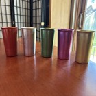  5  Vintage Kromex Aluminum Drinking Cups - Gold  Silver  Bronze  Purple  Green