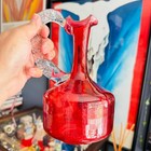 Vtg Handblown Cranberry Glass Decanter Clear Textured Handle W  Stopper Eclectic