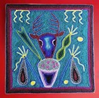 Kauyumari Blue Deer Wirikuta Peyote Offerings Huichol Yarn Painting 8 x8 