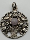 Antique Adolf Mayer 800 Silver Amethyst Rose Flower Basket Pendant