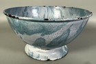 Vtg Enamelware Footed Bowl Small Rare Teal Blue White 5 75  X 3 1 8  Read