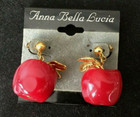 New Old Stock Vintage Anna Bella Lucia Pierced Lucite Apple Earrings