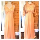 Vintage 1970s Halter Dress Disco Dress W Cover Up  Peach Maxi Dress B 36