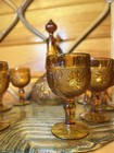 Vintage Indiana Glass Amber Tiara  Decanter With 6 Cordial Glasses