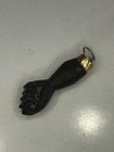 Antique Victorian Bog Oak stone Hand Pendant 14k Gold Mourning Figa Charm Estate