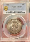 1956 Franklin Half Dollar - Pcgs Ms66  Gold Shield - 90  Silver   Rainbow Toning