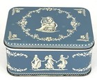 Vintage England Trinket Box Metal Tin Wedgewood Like Graphics Embossed Container