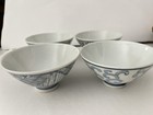 Vintage Blue white Japanese Rice Bowls Set 4 Bowls Unsigned