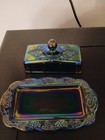 Vintage Indiana Carnival Glass   Butter Dish Lidded   Blue Carnival