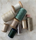 10 Vintage Thread Wooden Spools Cotton Silk Pearl Rayon Green Cream Pink Sewing