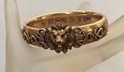 Antique Ornate Gold-plated Lg Bangle Bracelet W animal Jeweled Head W monograms