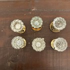 Vintage 12 Point Crystal Glass Door Knobs Set Of 6 Pairs Antique Brass
