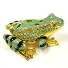 Vintage Green Gold Enameled Frog Trinket Box W crystal Accents   Magnetic Hinge