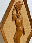 Vintage Mcm Diamond-shape Hand-carved   Teak Wood Woman   Tiki Hawaiian Wall Art