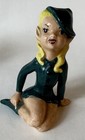 Vintage Ceramic Girl Elf Pixie Sitting Blonde Green Handpainted Figurine