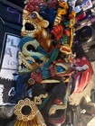 Large Hand Carved Mayan Aztec Wooden Wall Mask Hand Painted Jaguar Serpent