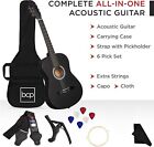 Matte Black All Wood Acoustic Guitar Starter 38inkit W gig Bag  6 Picks  Strap