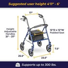 4 Wheel Rollator Walker With Seat  Steel Rolling Walker  Height Adjustable