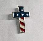 American Flag Cross Enamel Lapel Pin Silver Tone Blue Red White Stripes Stars
