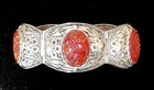 Vtg Antique Chinese Carnelian Agate Filigree Silver Link Bangle Bracelet 7  Long