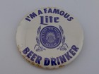 1982 Miller Lite Beer Drinker Button Vintage Advertising Pin Milwaukee Promo