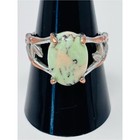 Green Oval Cabochon Ring Size 8 5 Silver Copper Tone Leaf Boho Statement