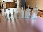 7 Antique Aqua Blue Glass Medicine pharmaceutical Bottles