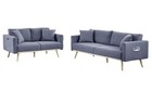 Easton Dark Gray Linen Fabric Sofa Loveseat Living Room Set Usb Charging Ports