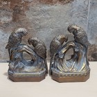 Vintage Pair Cockatoo Bird Bookends Sculptures Bronze Patina