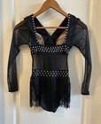 Cl Black Beaded Fringe Rhinestoned Custom Dance Costume Designer Meekelle Lrg