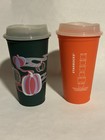 Lot Of 2 Starbucks Halloween Pumpkin Glow In The Dark Reusable Hot Coffee Cups