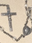 Vintage Diroma Sterling Silver Rosary Necklace  Sparkling Crystal Beads Crucifix