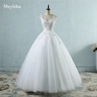 White Ivory A Line Wedding Dresses Tulle Applique Pearls Bridal Gown Custom Size