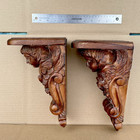 2 Antique Cherub Wall Shelves Wooden Hand Carved Corbel Set Of 2