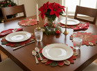 Set Of 6 Beads Placemat Poinsettia Flower Tablemat X-mass Charger Plate 13x13 In