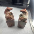 Pair Of Carved Horse Design Chinese Wax Seals Stamps Soapstone Very Heavy 