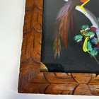 Vintage Mexican Feather Bird Art Hand Carved Wood Frame Folk Art Mixed Media