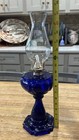 Stunning Vtg Antique 1800   s Findley Beaded Cobalt Blue Queen Of Hearts Oil Lamp
