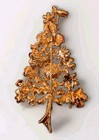 Gold Christmas Tree Brooch     Large Rhinestone Holiday Pin Retro Festive Jewelry