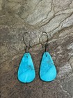 Vintage Navajo Hand Made cut Turquoise Slab Pierced Earrings Old Wire 1970 Wow      