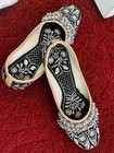 Women   s Black silver Floral Embroidered Beaded Ballet Flats Slip-on Closed Toe