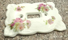 Vintage White Porcelain Hand Painted Pink Flowers Light Switch Plate  One Switch