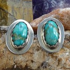 Vintage Pr Southwestern Oval Turquoise Stud Earrings 925 Sterling Silver Signed