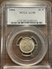 1866-p Three Cent Nickel 3cn Pcgs Almost Uncirculated 58 Au 58