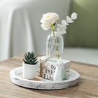 Round White Wood Decorative Tray Rustic Farmhouse For Coffee Table Candle