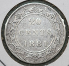 Newfoundland Canada 1881 1881  925 Silver 20 Cent Coin   Victoria  Vf